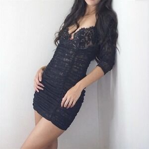 New For Love & Lemons‎ x Victoria's Secret Black Lace Mini Dress Small Boudoir